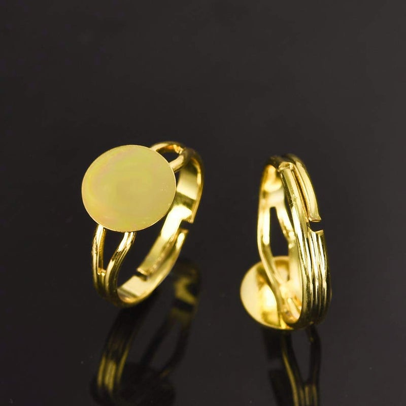 LANBEIDE 40 Pcs Blank Rings- Silver Plated Adjustable Flat 12mm Ring Base Blank Jewelry Findings (Gold+Silver) - Image 3